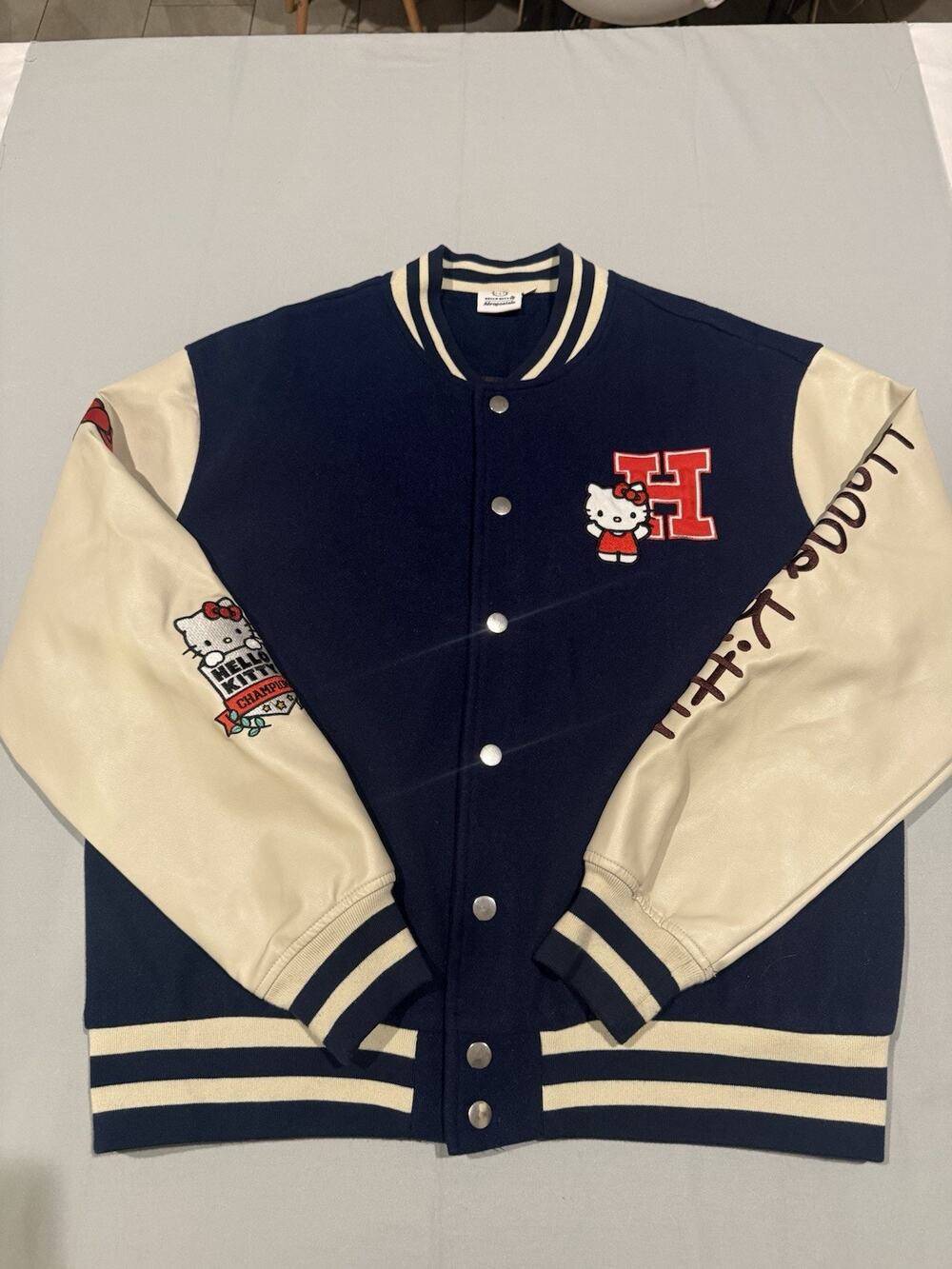 Hello Kitty x Aeropostale Varsity Jacket Womens Large Navy Embroidered